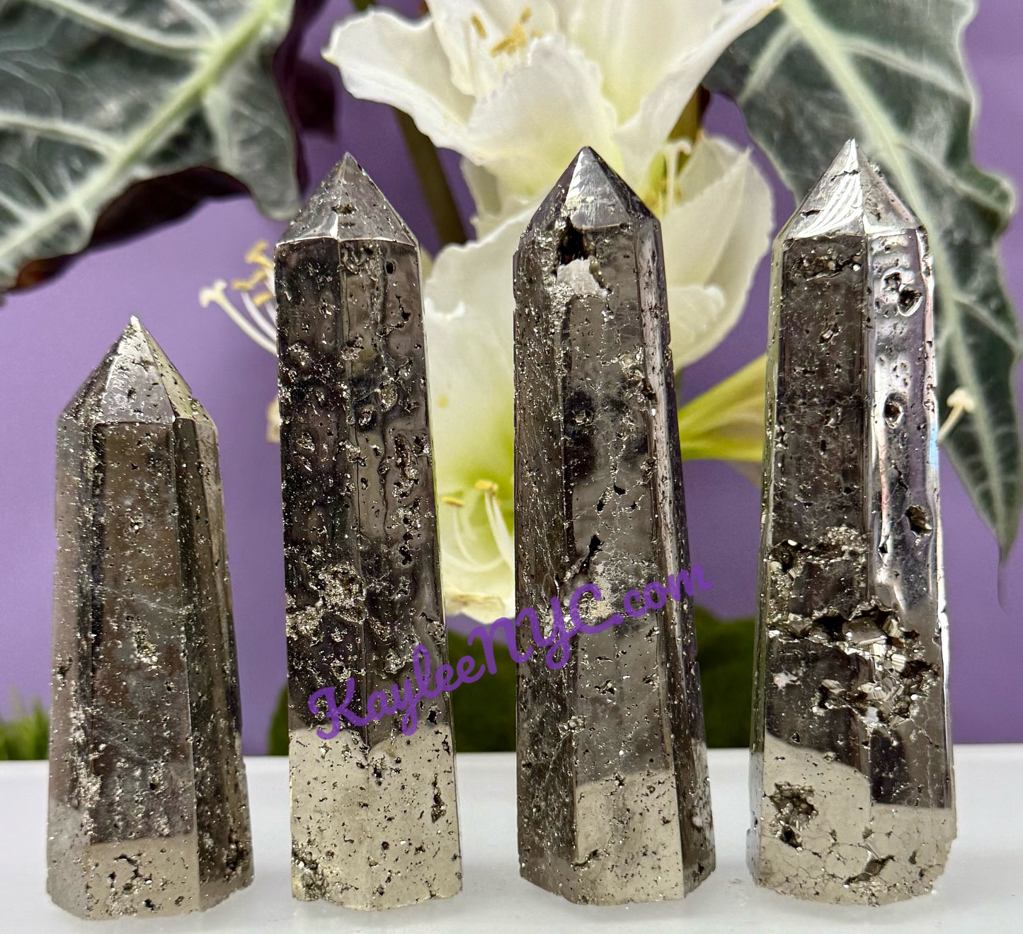 Wholesale Lot 4 pcs Natural Pyrite Obelisk Tower Point Crystal Healing