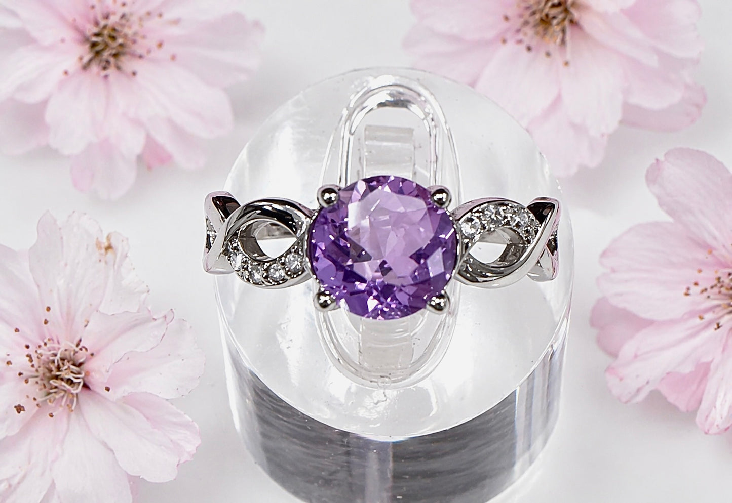 Wholesale Lot 7 pcs Faceted Natural Amethyst Stainless Steel Ring 7mm