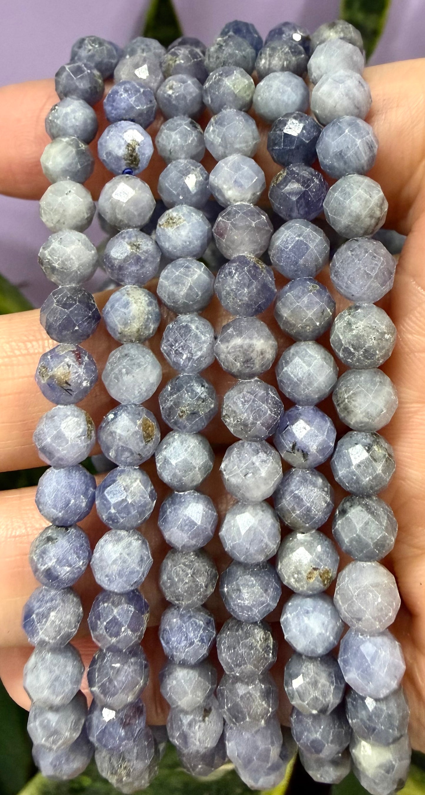 6 PCs 4mm Natural Tanzanite Crystal Stretch Bracelet 7.5”