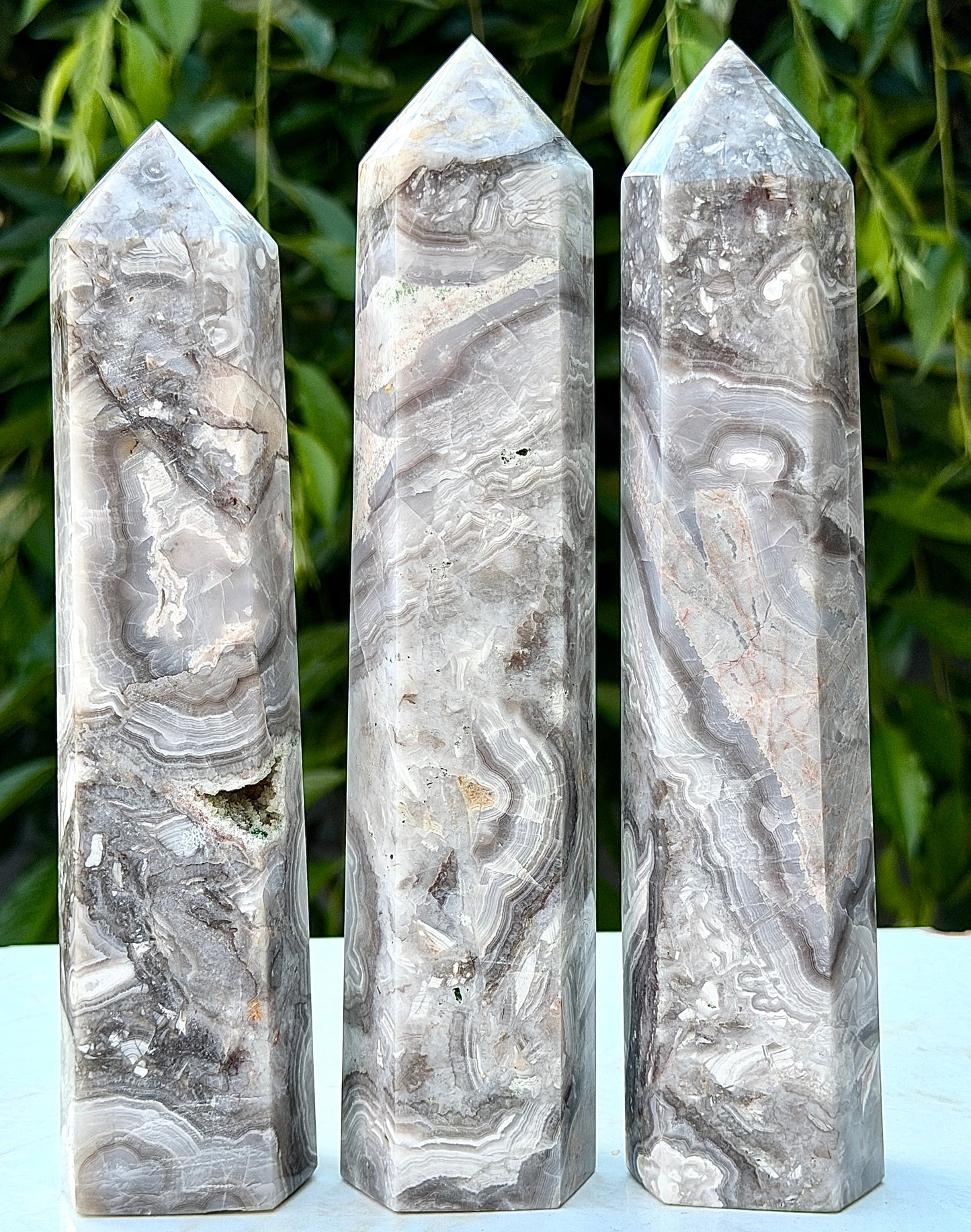 Wholesale Lot 3-4Pcs Natural White Lace Agate Tower Crystal Obelisk point 4.9-5lbs Healing Energy