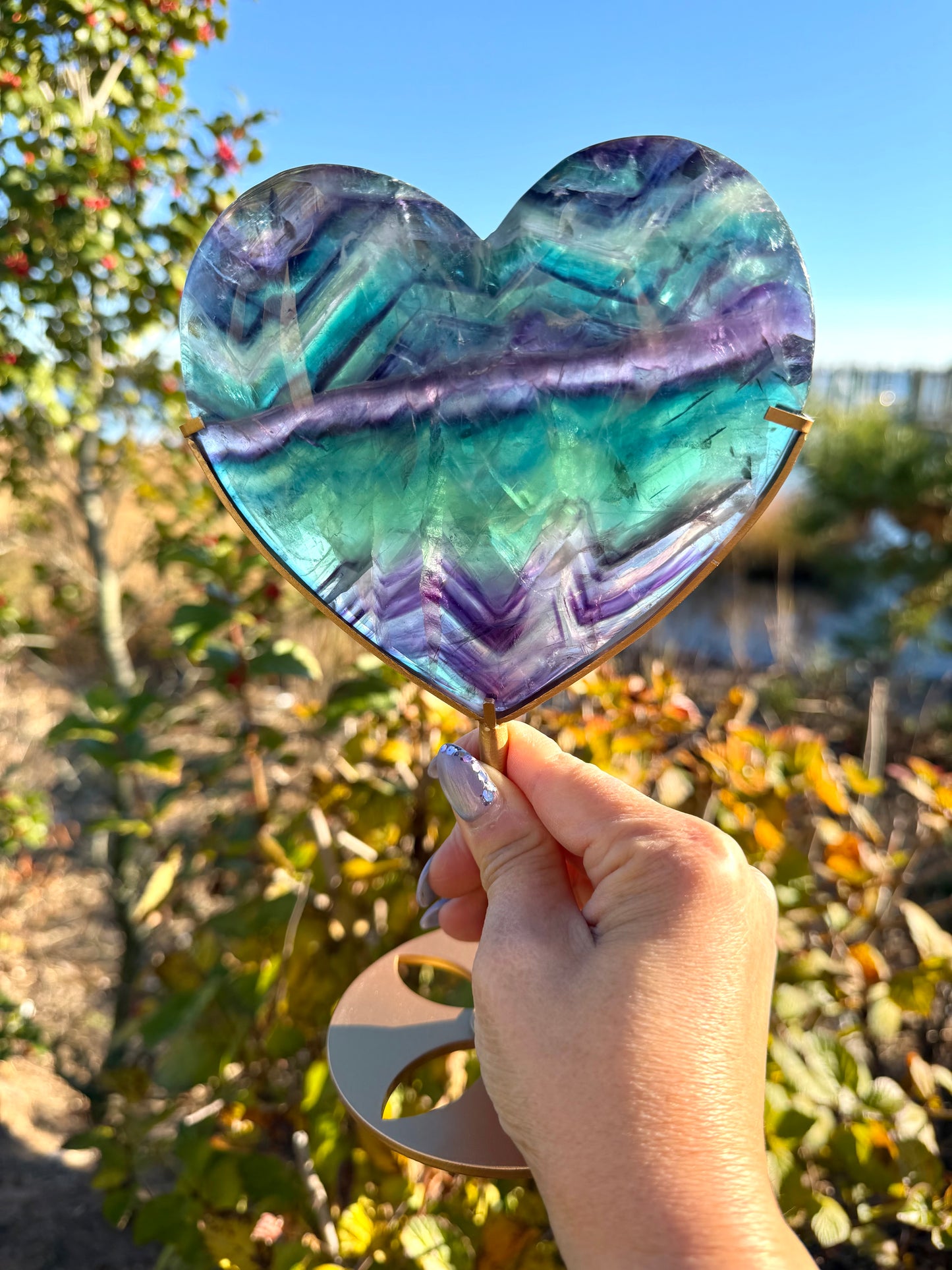 Wholesale Lot 3-4PCs Natural Rainbow Fluorite Heart w/stand Healing Energy