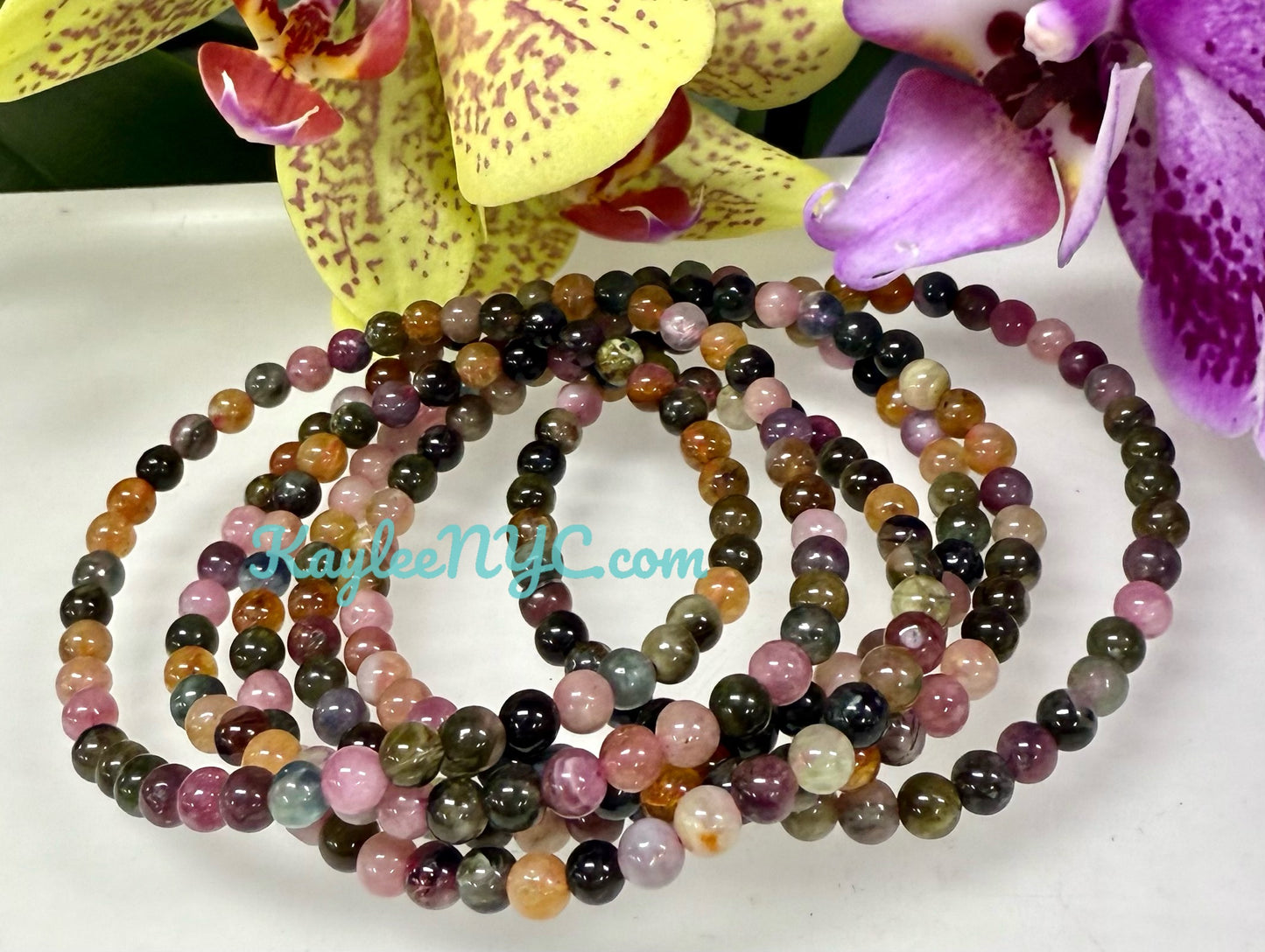 Wholesale Lot 6 Pcs Natural Watermelon Tourmaline 3.5mm 7.5” Crystal Healing Stretch Bracelet