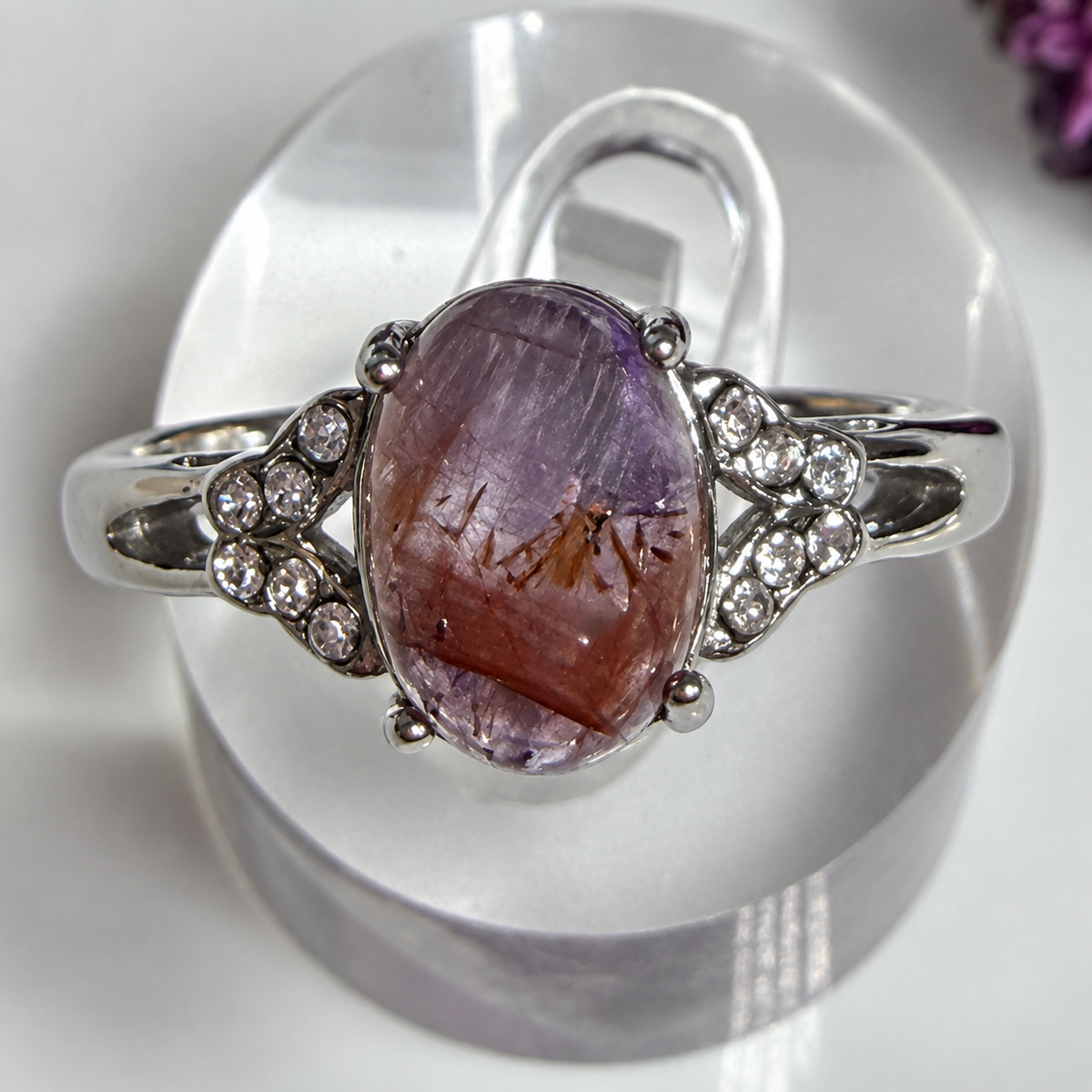 7 pcs Natural Auralite 23 Stainless Steel Ring Crystals Healing Energy