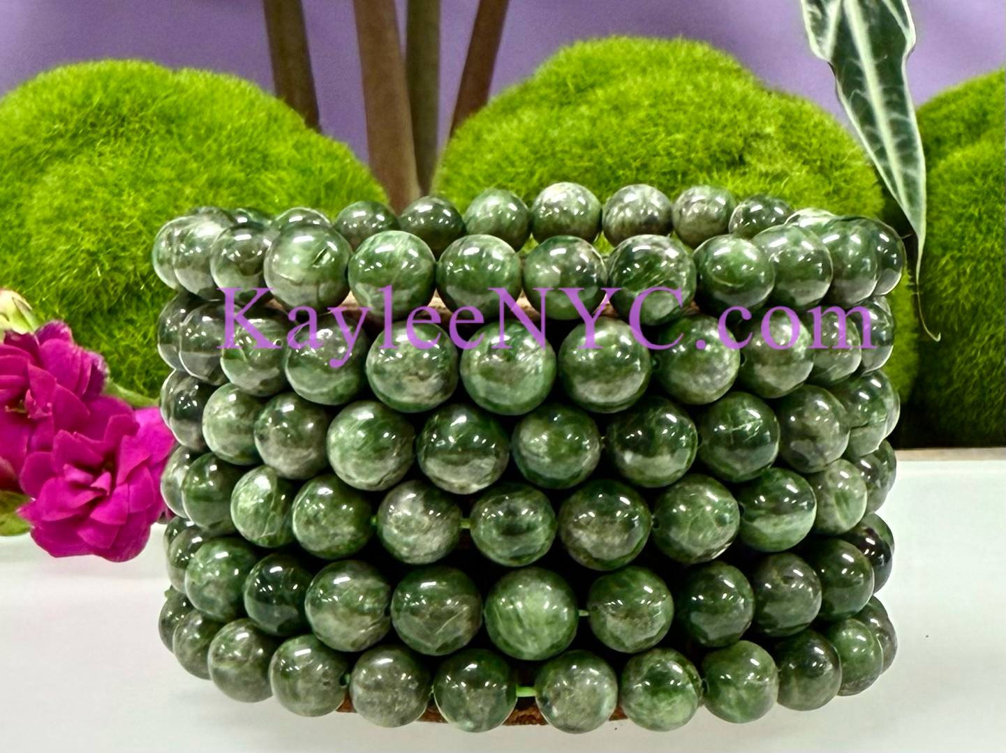 6 PCs 8mm Natural Diopside Stretch Bracelet 7.5”