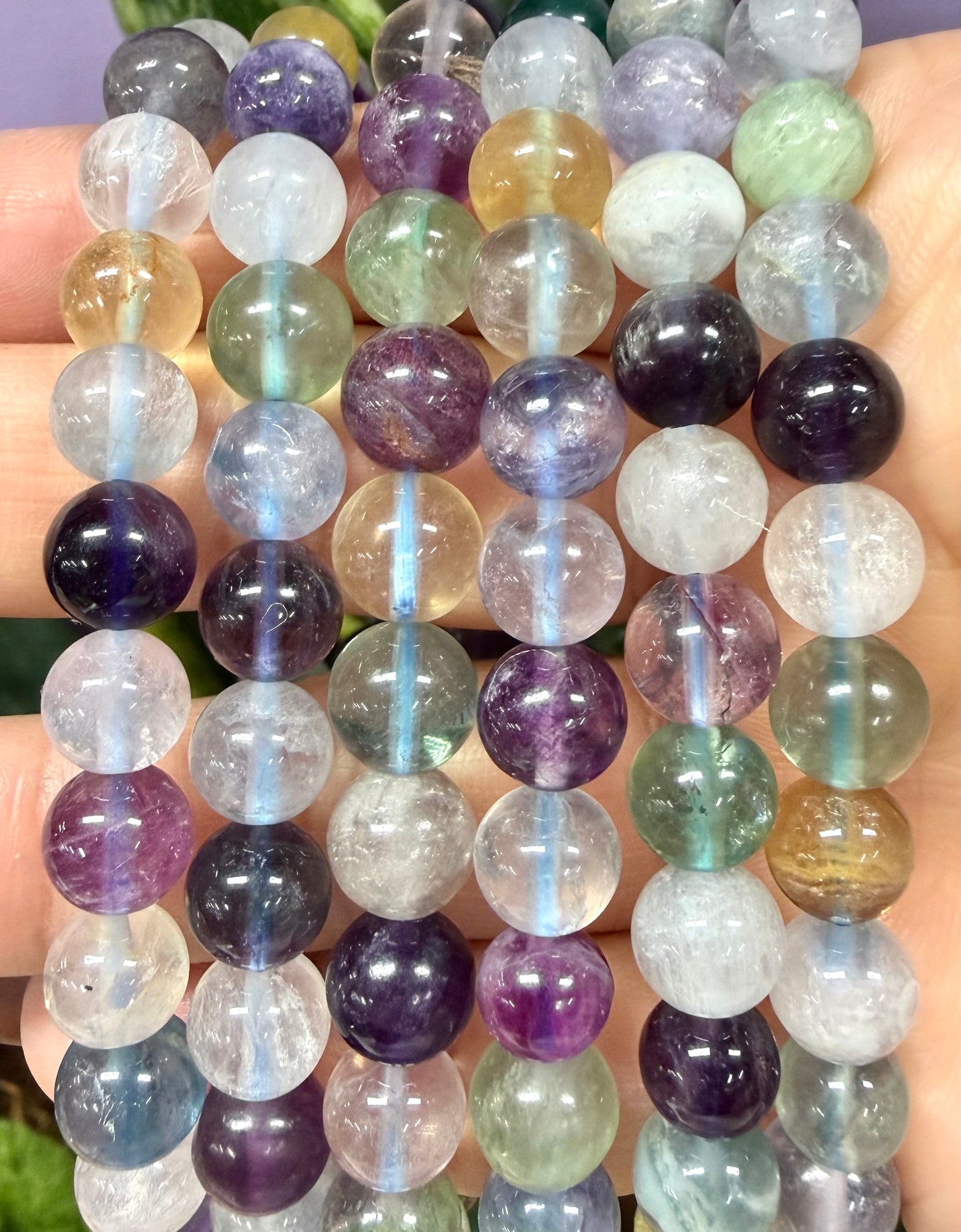 Wholesale 6 Pcs Natural Rainbow Fluorite 8mm 7.5” Crystal Healing Stretch Bracelet