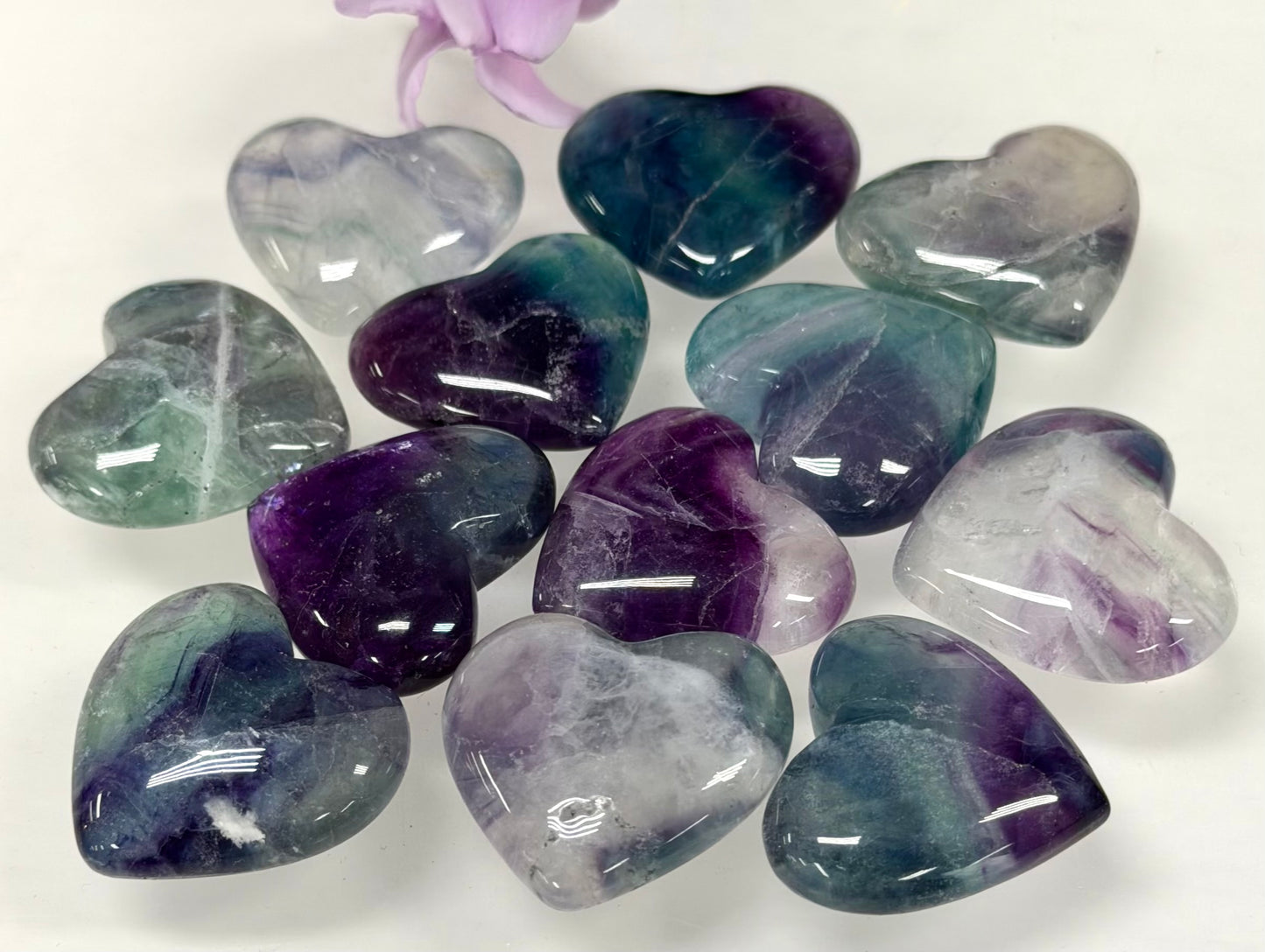 Wholesale Lot 12 Pcs 3cm Natural Fluorite Crystal Heart Healing Energy