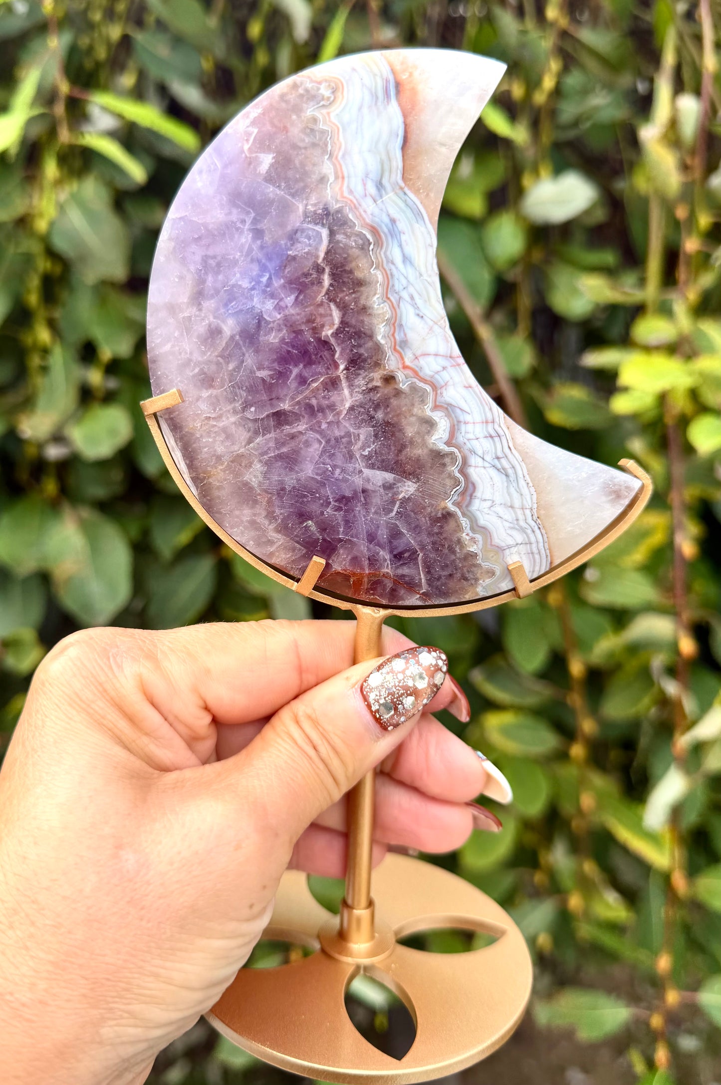 Wholesale Lot 4 PCs Natural Amethyst Lace Agate Moon w/stand Healing Energy
