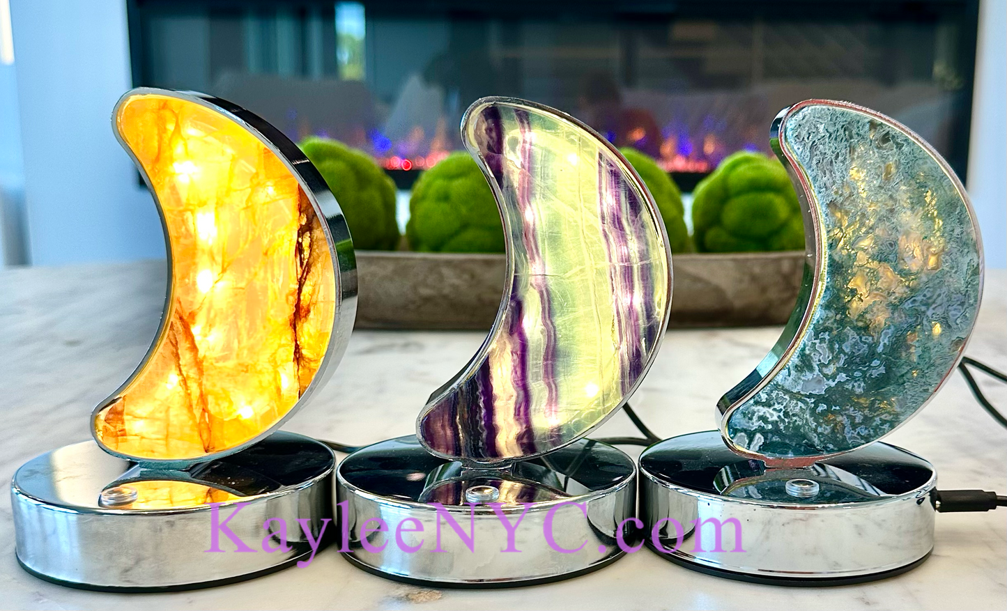 3 PCs Natural Crystal Moon Lamps Healing Energy