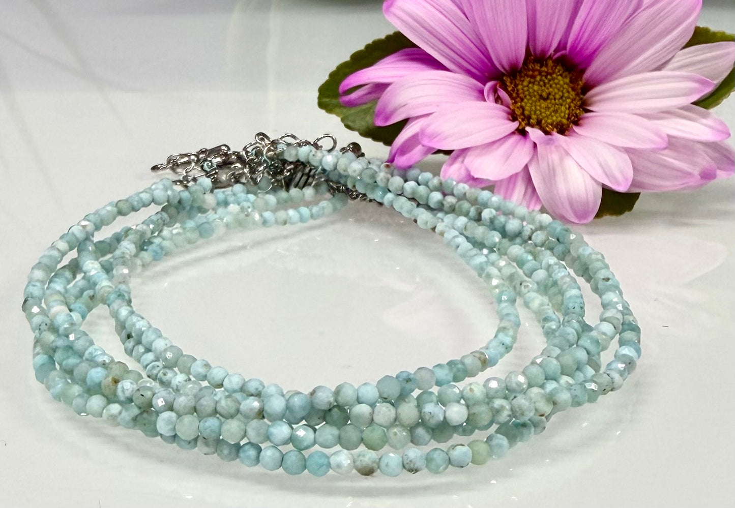 6 PCs 2mm Faceted Natural Larimar Anklet Stainless Steel Finding