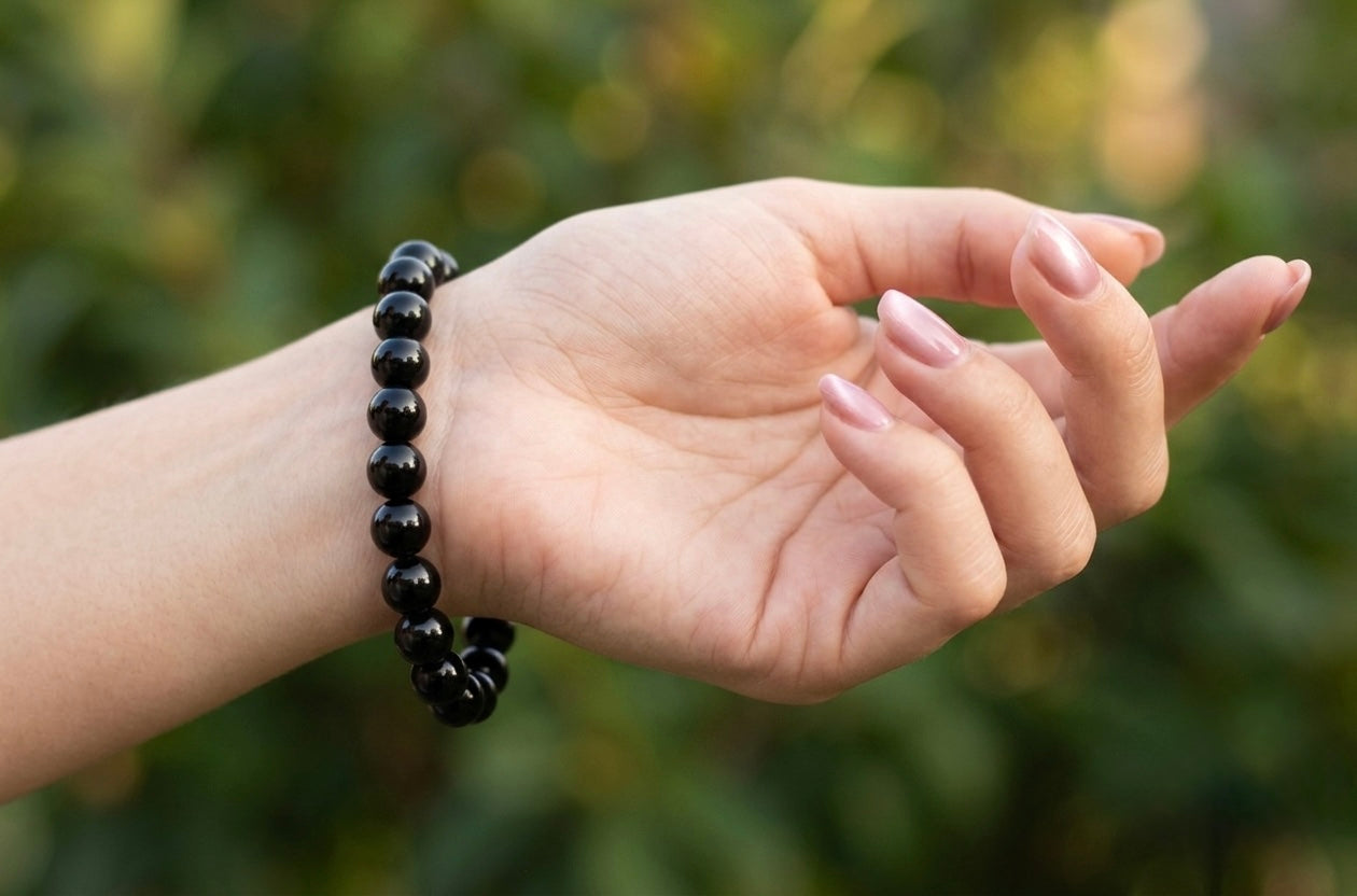 Wholesale 6 Pcs Natural Black Onyx 8mm 7.5” Crystal Healing Stretch Bracelet