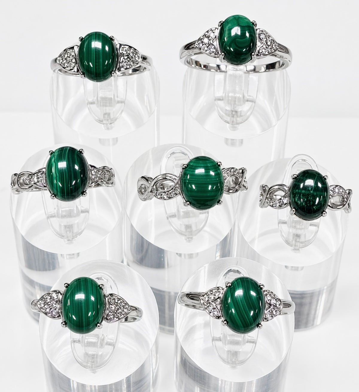 Wholesale Lot 7 pcs Natural Malachite Stainless Steel Ring 8x10mm