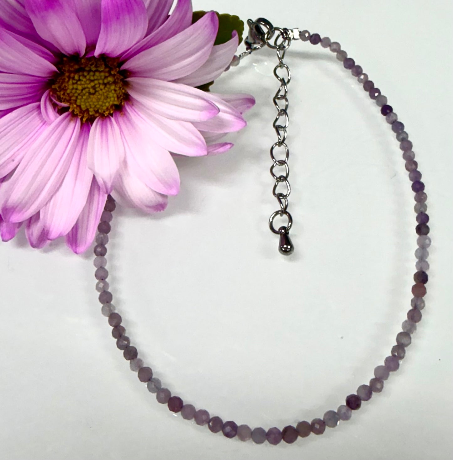 6 PCs 2mm Faceted Natural Lepidolite Anklet Stainless Steel Finding