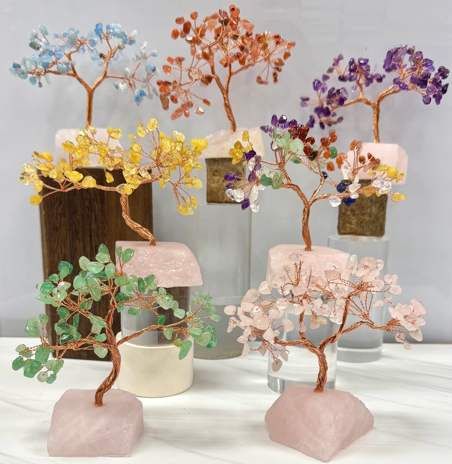 Wholesale Lot 4 Pcs Bonsai Tree with Rose Quartz Crystal Base