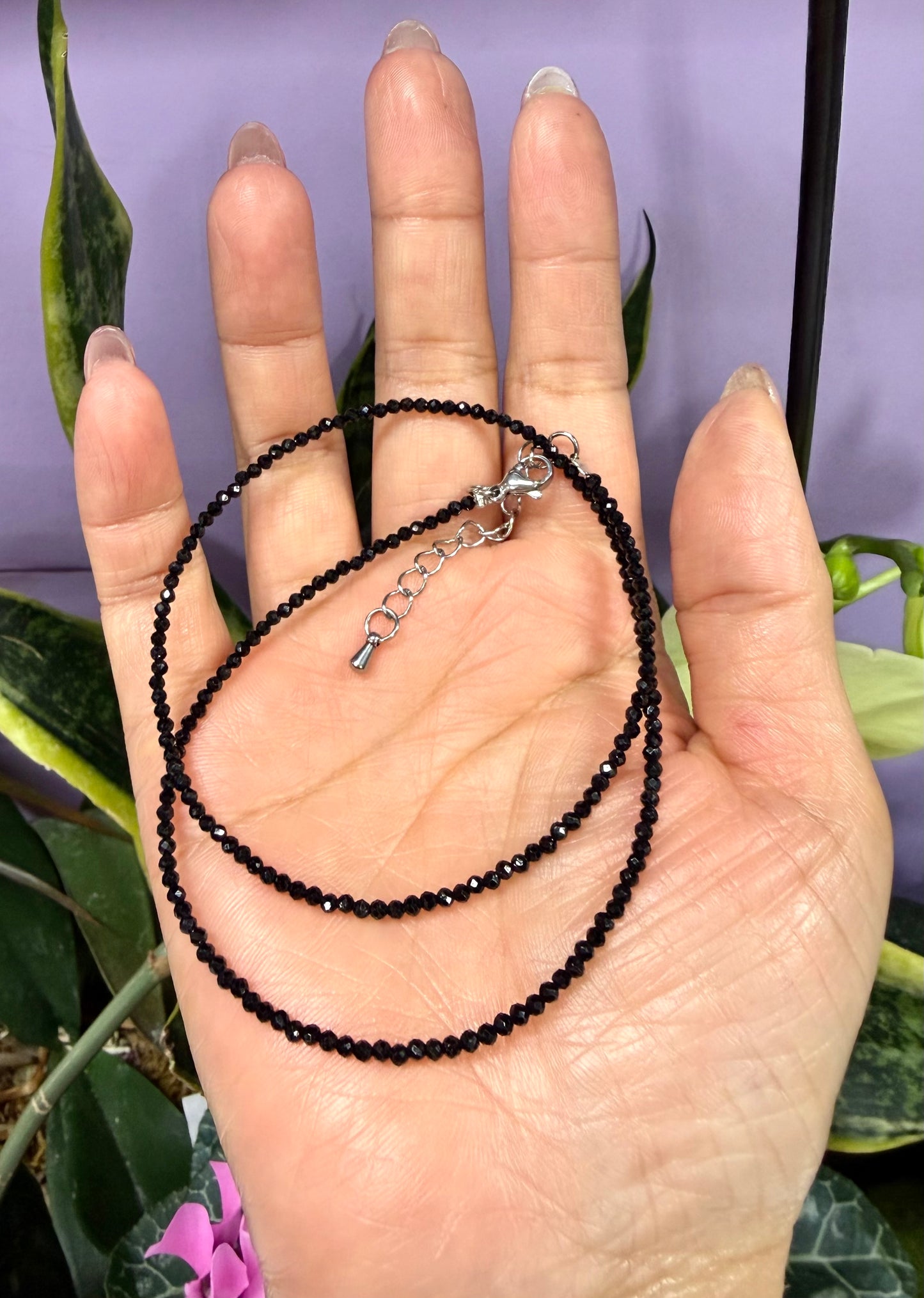 6 PCs 2mm Faceted Natural Black Tourmaline Necklace Stainless Steel Findings