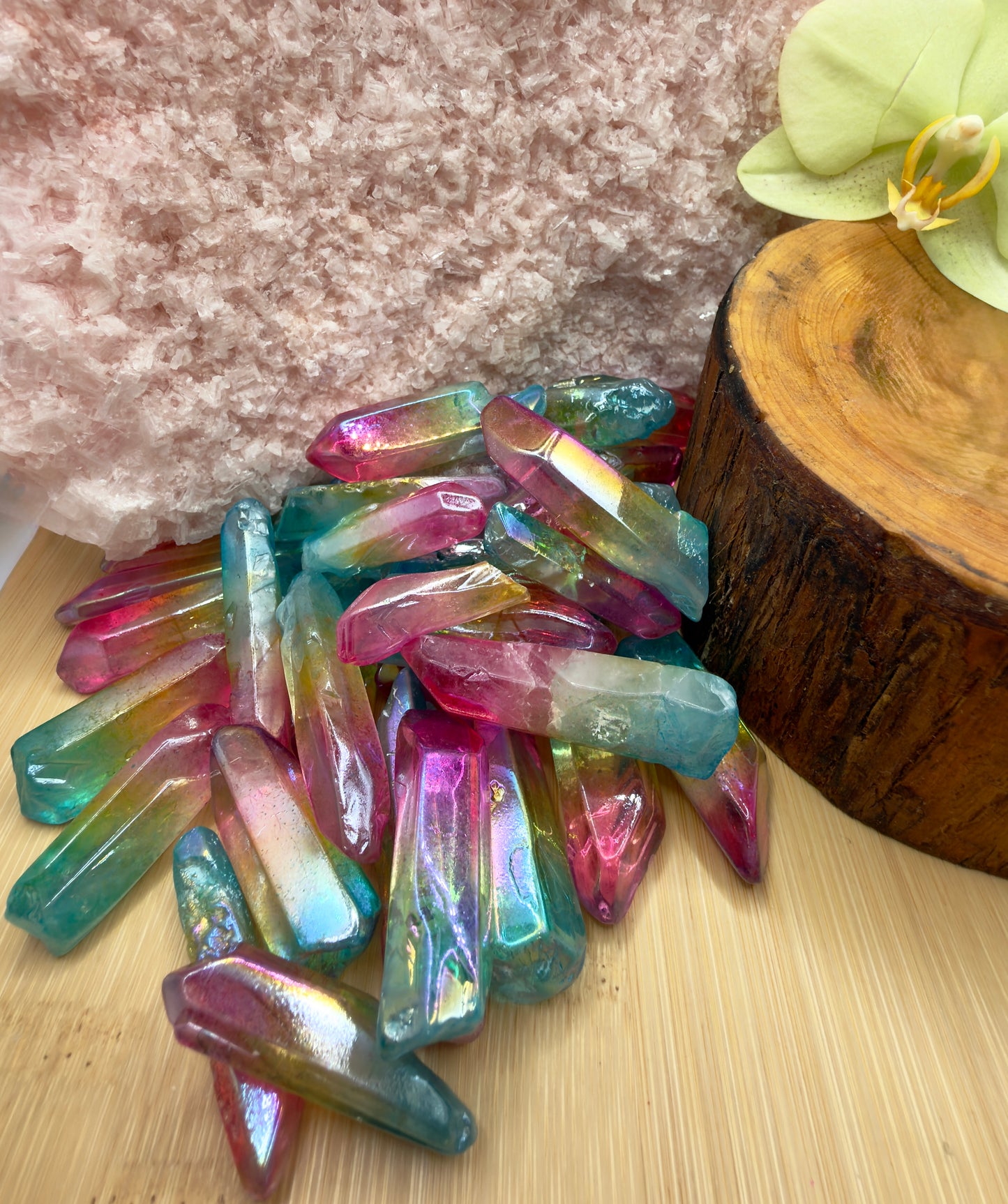 Wholesale Lot 1 Lb Rainbow Aura Quartz Wand Tumble Crystal Nice Quality