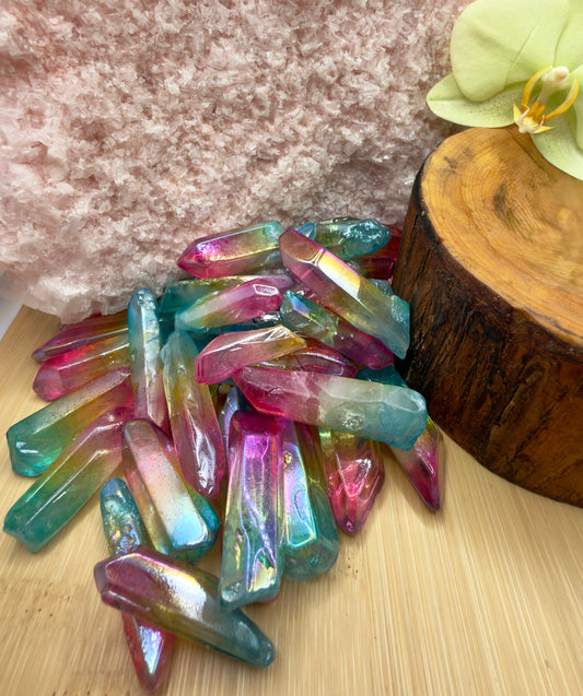 Wholesale Lot 1 Lb Rainbow Aura Quartz Wand Tumble Crystal Nice Quality