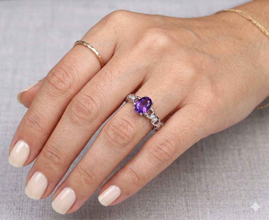 Wholesale Lot 7 pcs Natural Amethyst Stainless Steel Ring 5x7mm