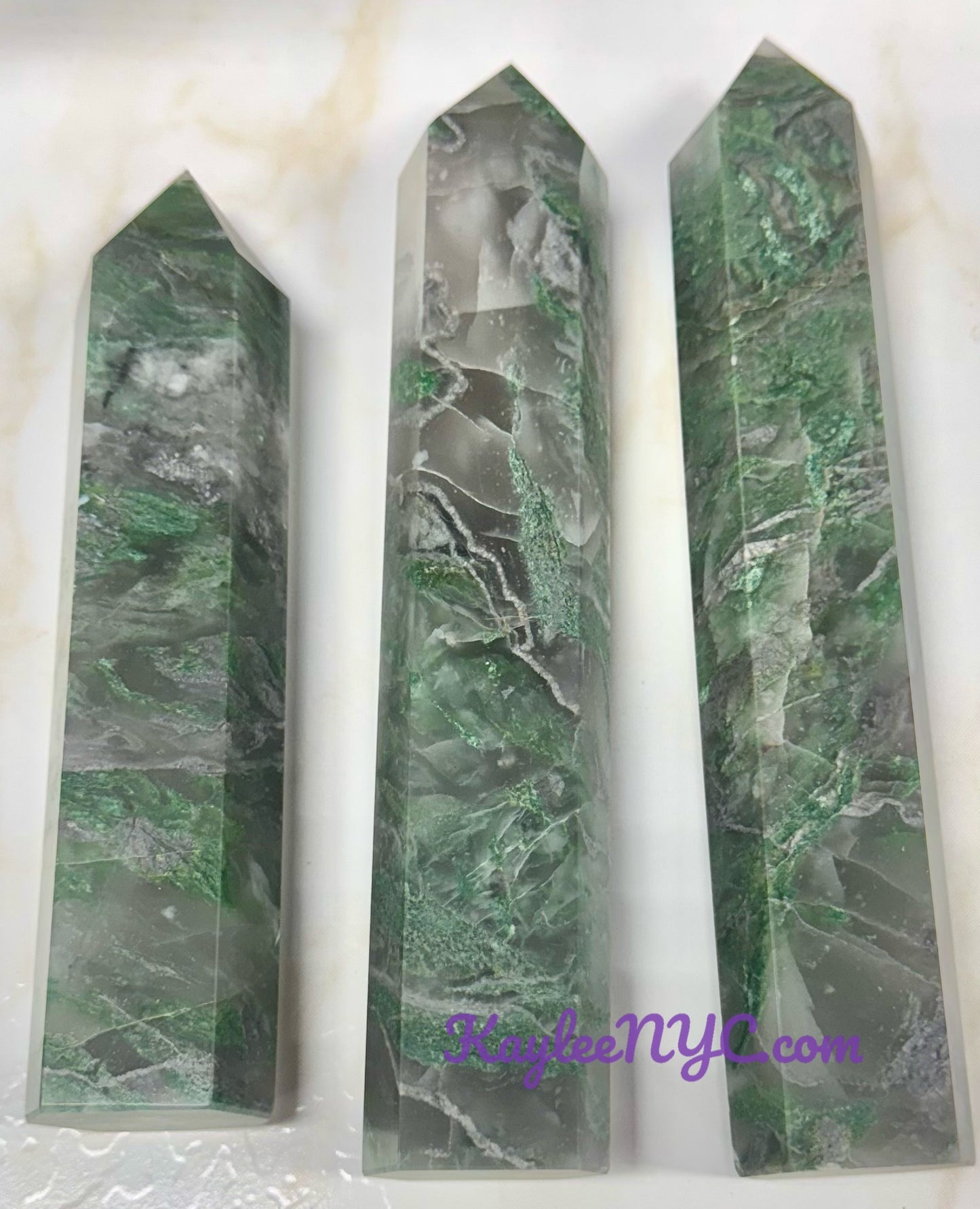 Wholesale Lot 3 pcs large Natural Moss Agate obelisk Tower Point Crystal Healing Energy 3.9-4lbs