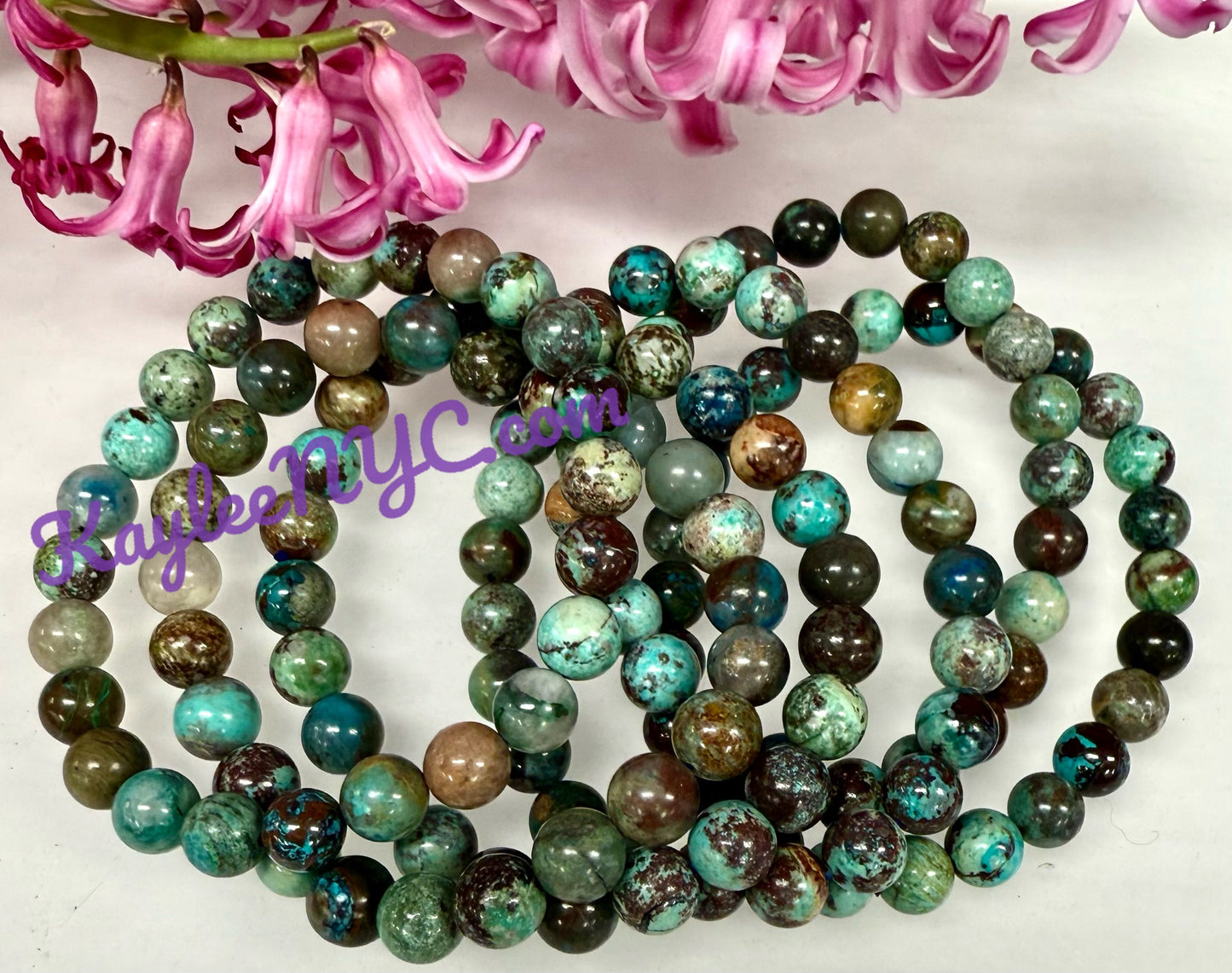 Wholesale 6 Pcs Natural Chrysocolla 8mm 7.5” Crystal Healing Stretch Bracelet