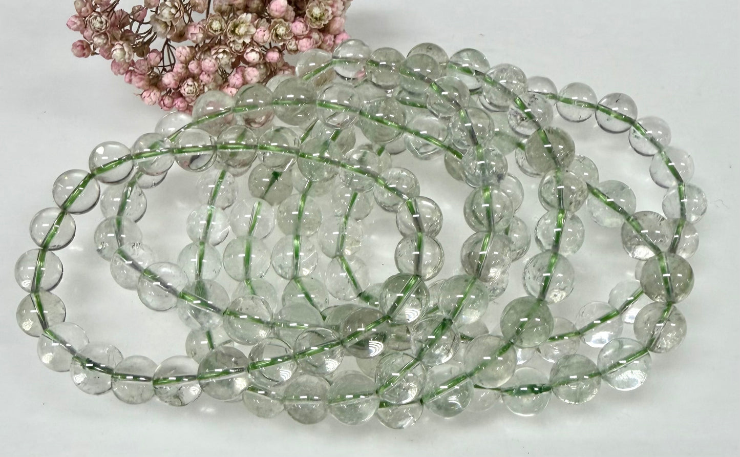 6 PCs Prasiolite 8mm 7.5” Stretch Bracelet crystals healing energy