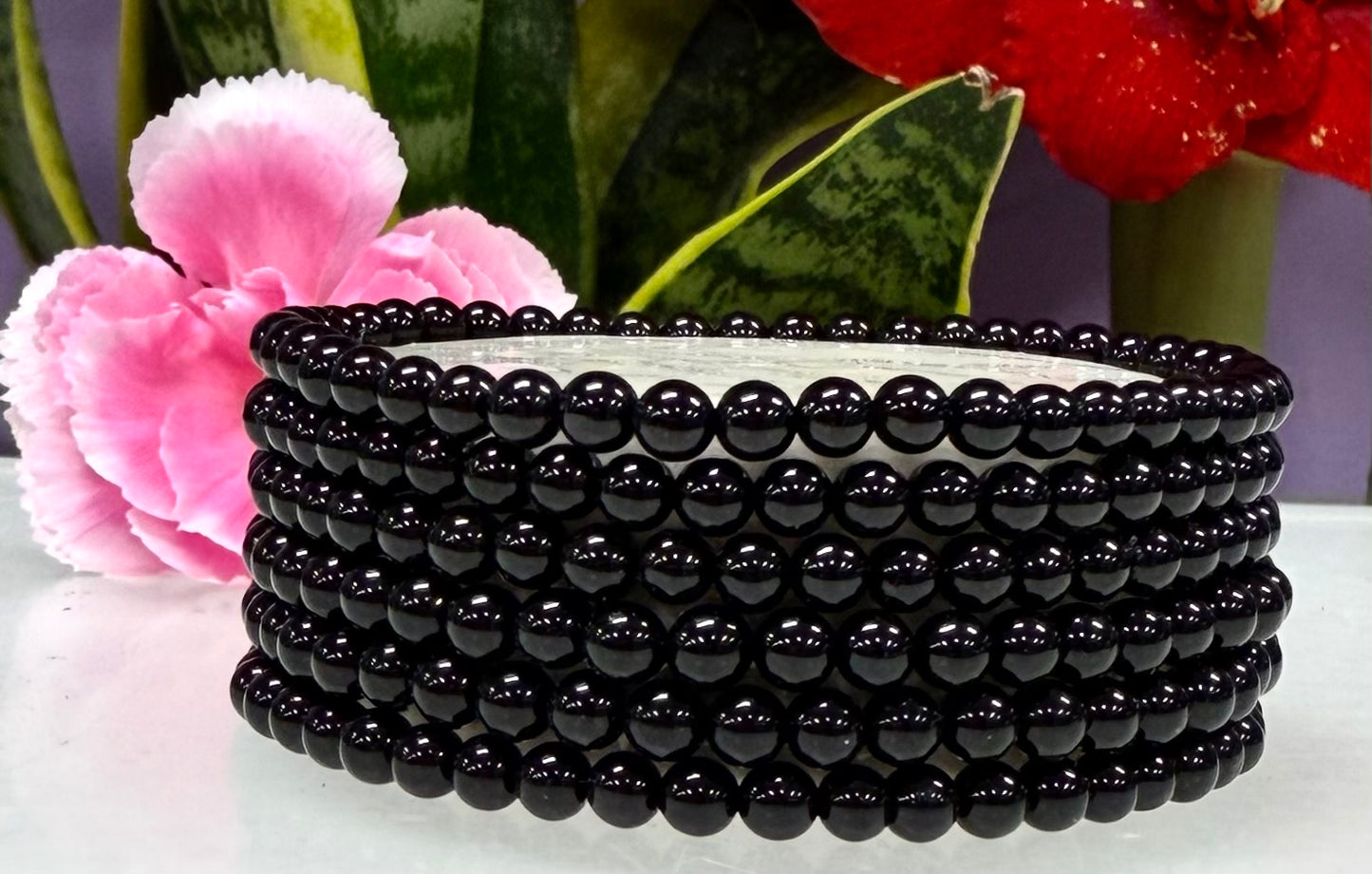 Wholesale 6 Pcs Natural Black Onyx 4mm 7.5” Crystal Healing Stretch Bracelet
