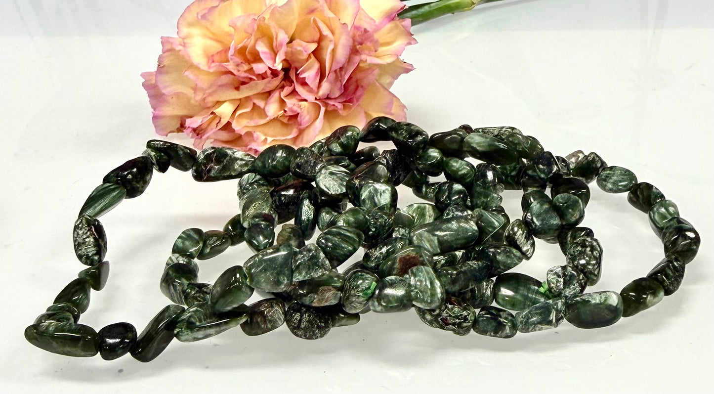 Wholesale 6 Pcs ~7mm Seraphinite Natural Crystal tumble Stretch Bracelet 7.5”