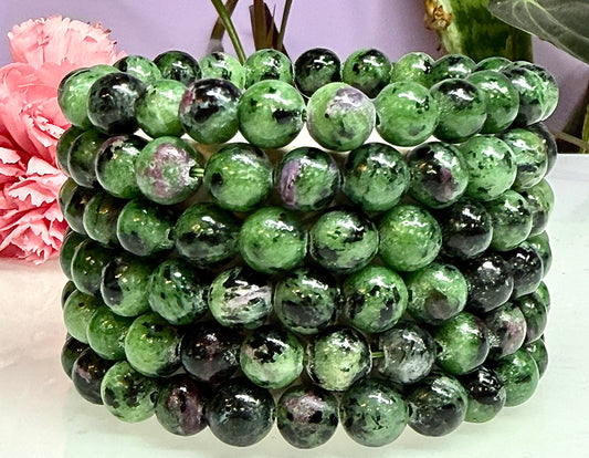 Wholesale 6 Pcs Natural Ruby Zoisite 8mm 7.5” Crystal Healing Stretch Bracelet