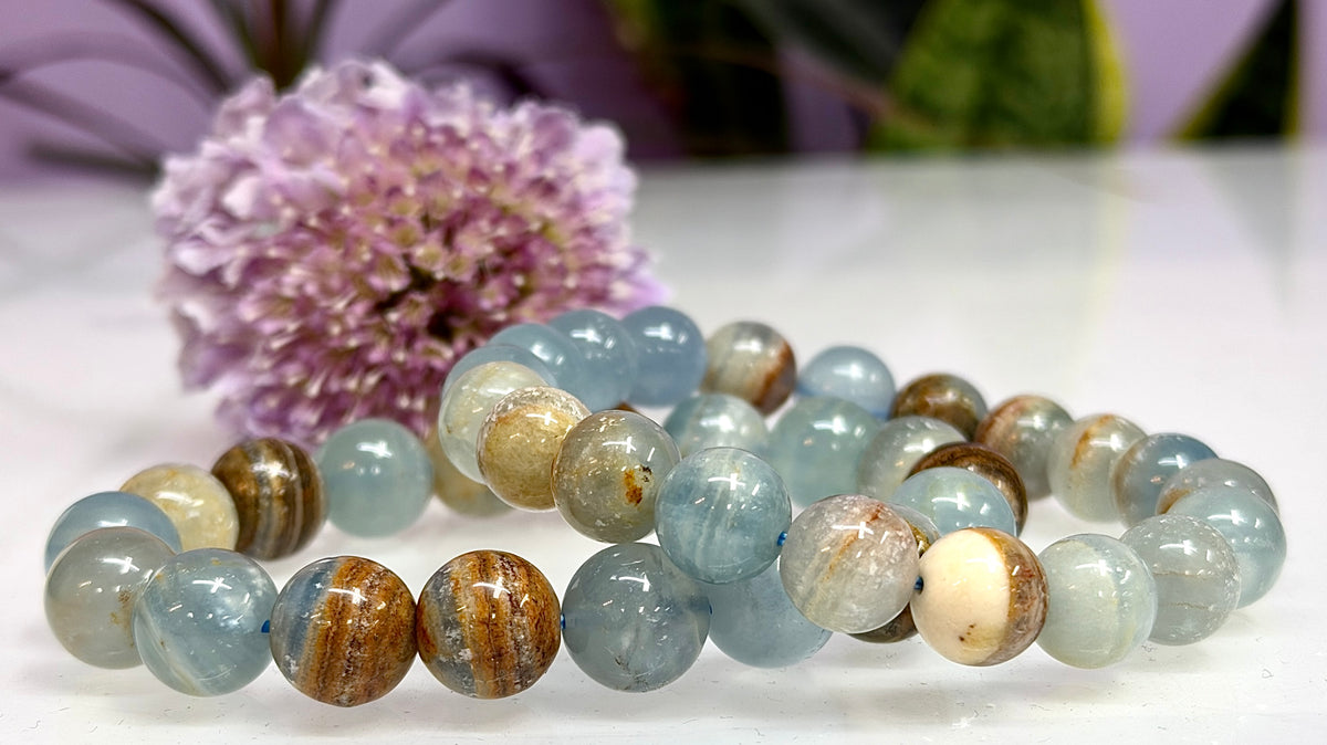Wholesale Lot 6 Pcs Natural Aquatine Lemurian Calcite 9-10mm 8” Natural Stretch Bracelet