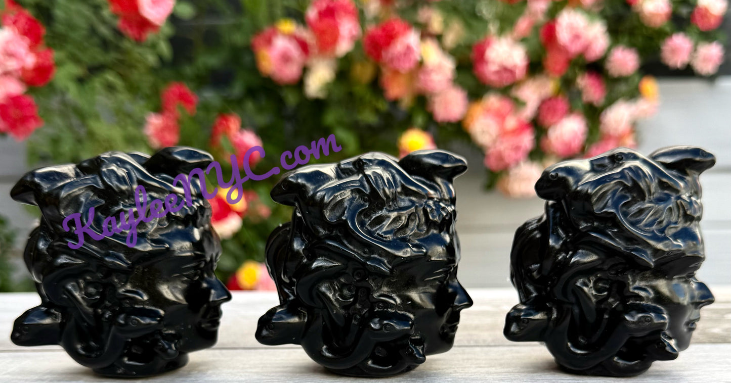 Wholesale Lot 3 pcs Natural Black Obsidian Medusa Crystals Healing Energy