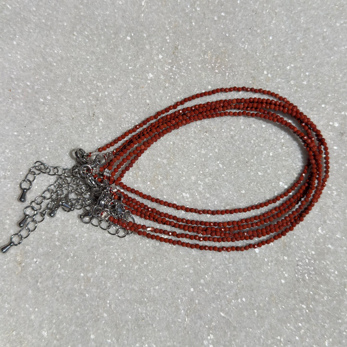Wholesale Lot – 6 PCS 2mm Faceted Natural Red Jasper Anklets with Stainless Steel Findings