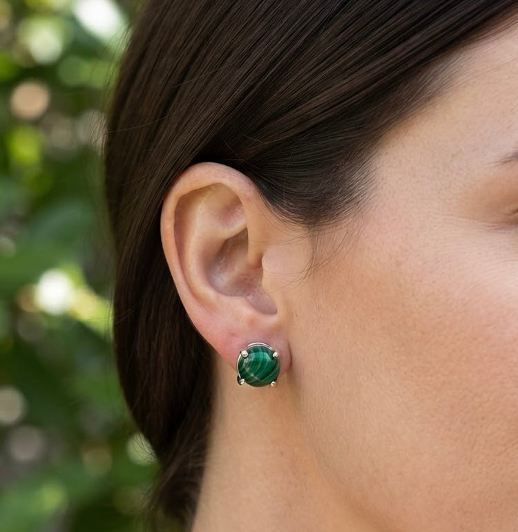 Wholesale Lot 5 Pairs Natural Malachite Earring Studs 7mm Crystals Healing Energy