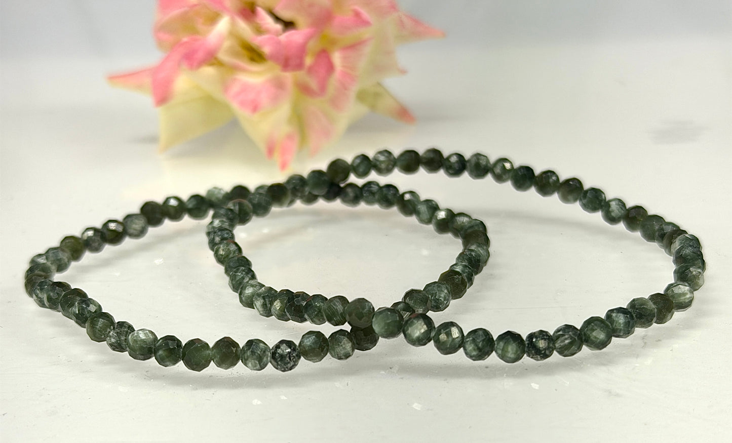 Wholesale 6 Pcs 4mm Seraphinite Faceted Natural Crystal Stretch Bracelet 7.5" (Russia)