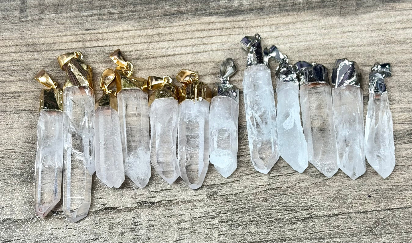 Wholesale Lot 12 Pcs Natural Lemurian Quartz Pendant with Rhodium and Gold plated
