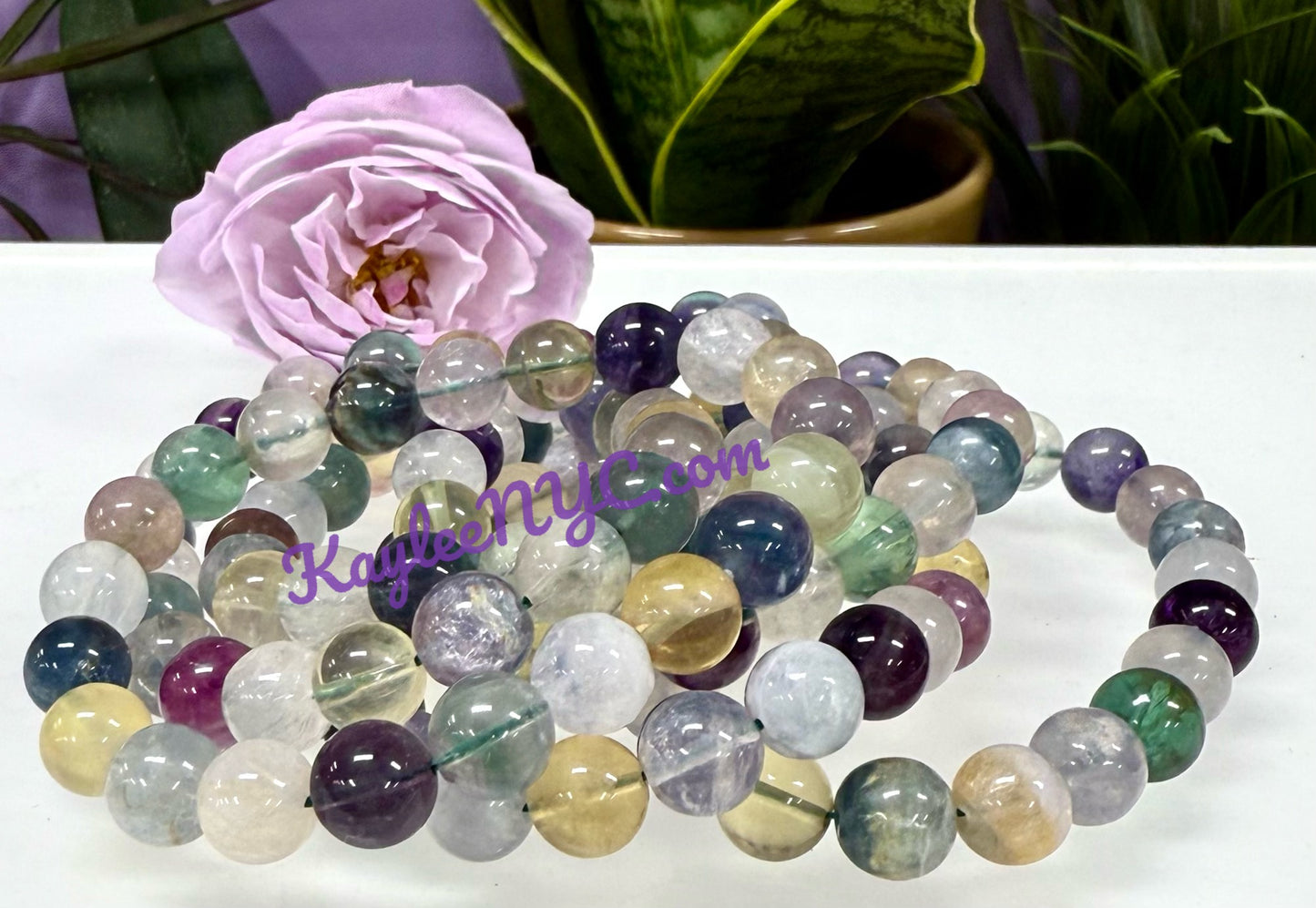 Wholesale 6 Pcs Natural Rainbow Fluorite 9.5-10mm 7.5” Crystal Healing Stretch Bracelet
