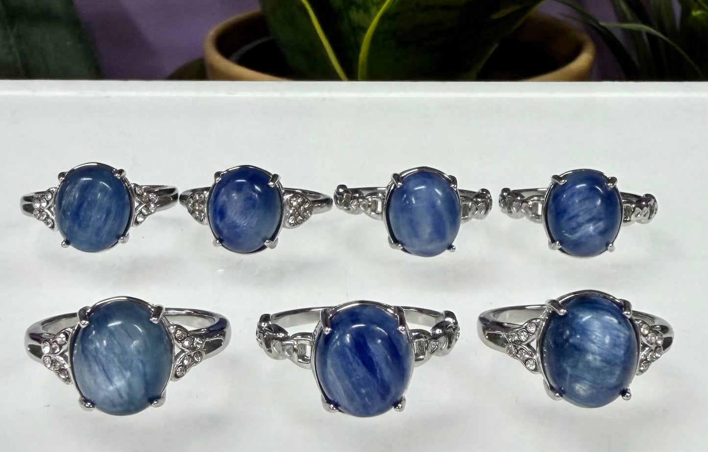 Wholesale Lot 7 pcs Natural Blue Kyanite Stainless Steel Ring 10x12mm