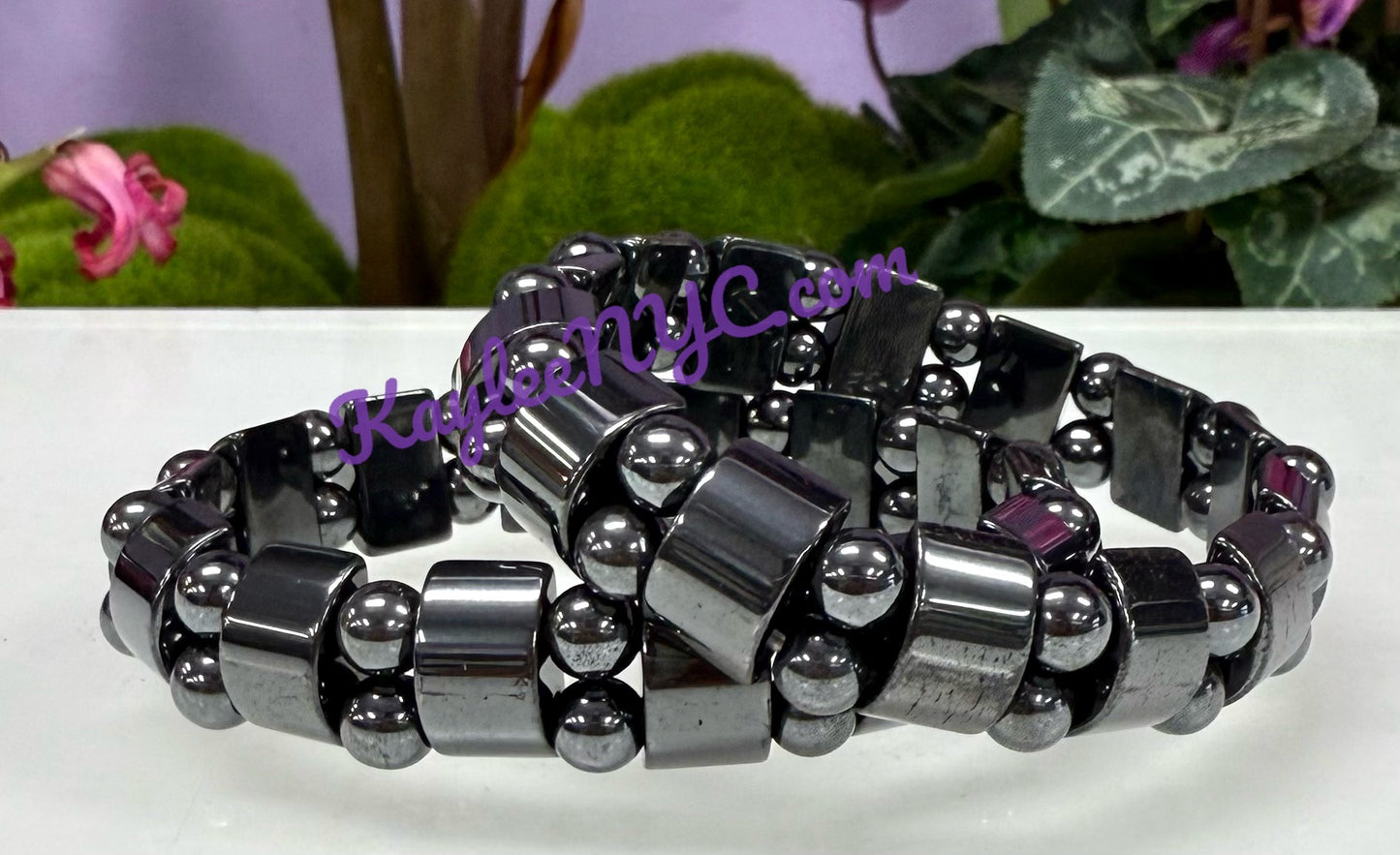 6 Pcs 15mm Natural Hematite Stretch Bracelet 7.5” Crystal Healing Energy