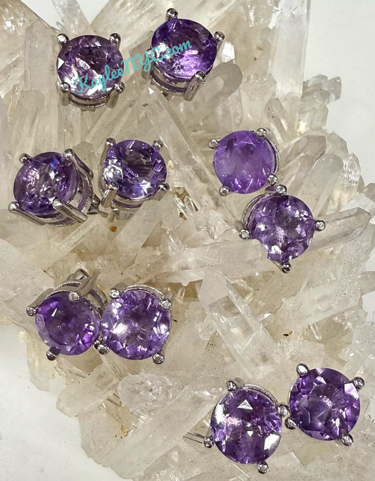 Wholesale Lot 5 Pairs Natural Amethyst Sterling Silver(925) Earring Studs 8mm round