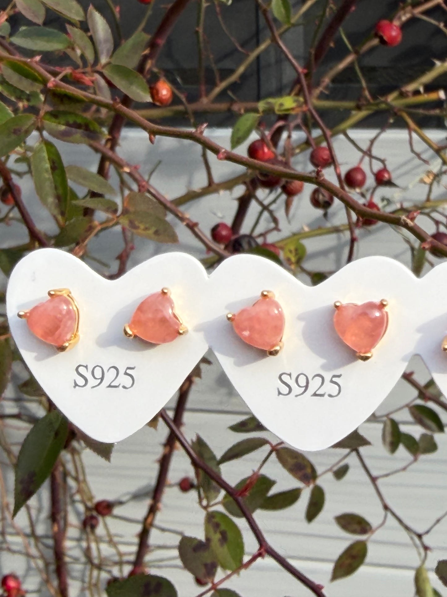 Wholesale Lot 5 Pairs Natural Rhodochrosite Heart Sterling Silver(925) Earring Studs 6mm