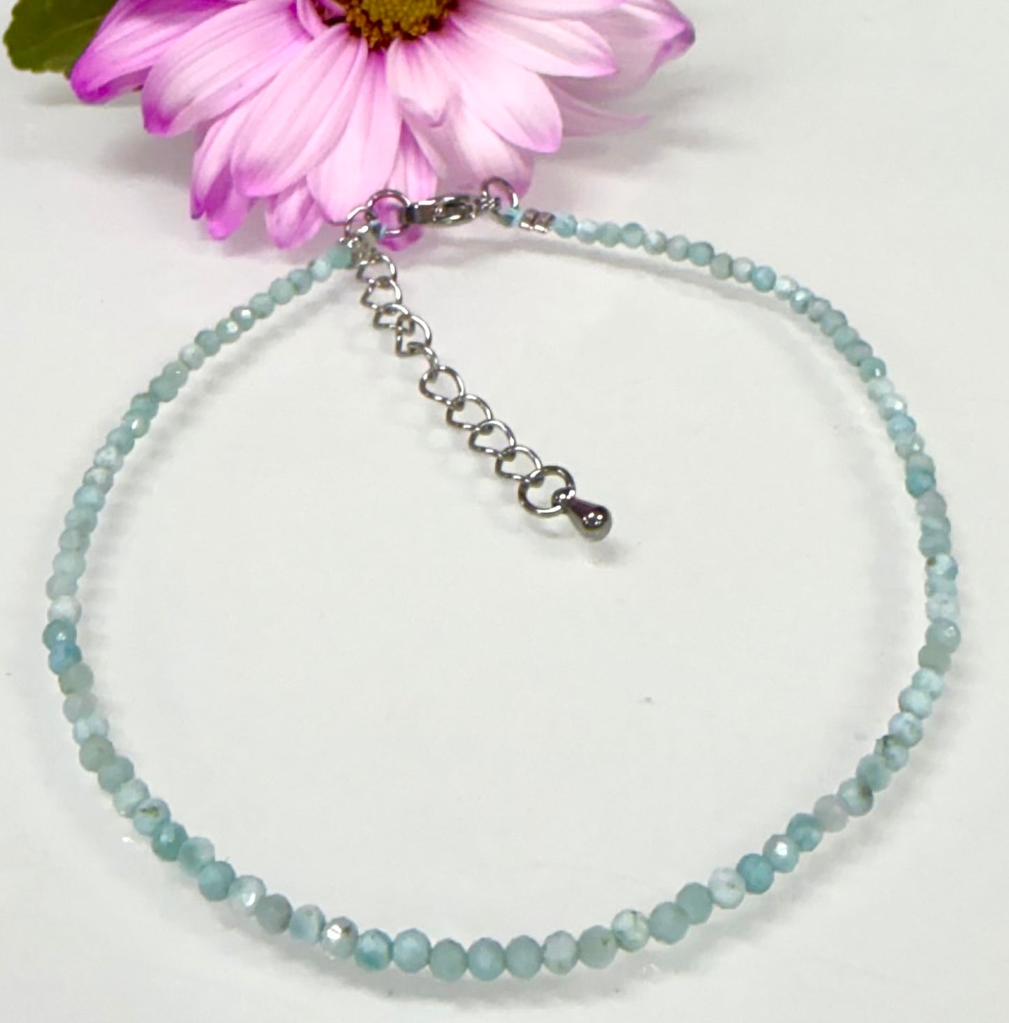6 PCs 2mm Faceted Natural Larimar Anklet Stainless Steel Finding