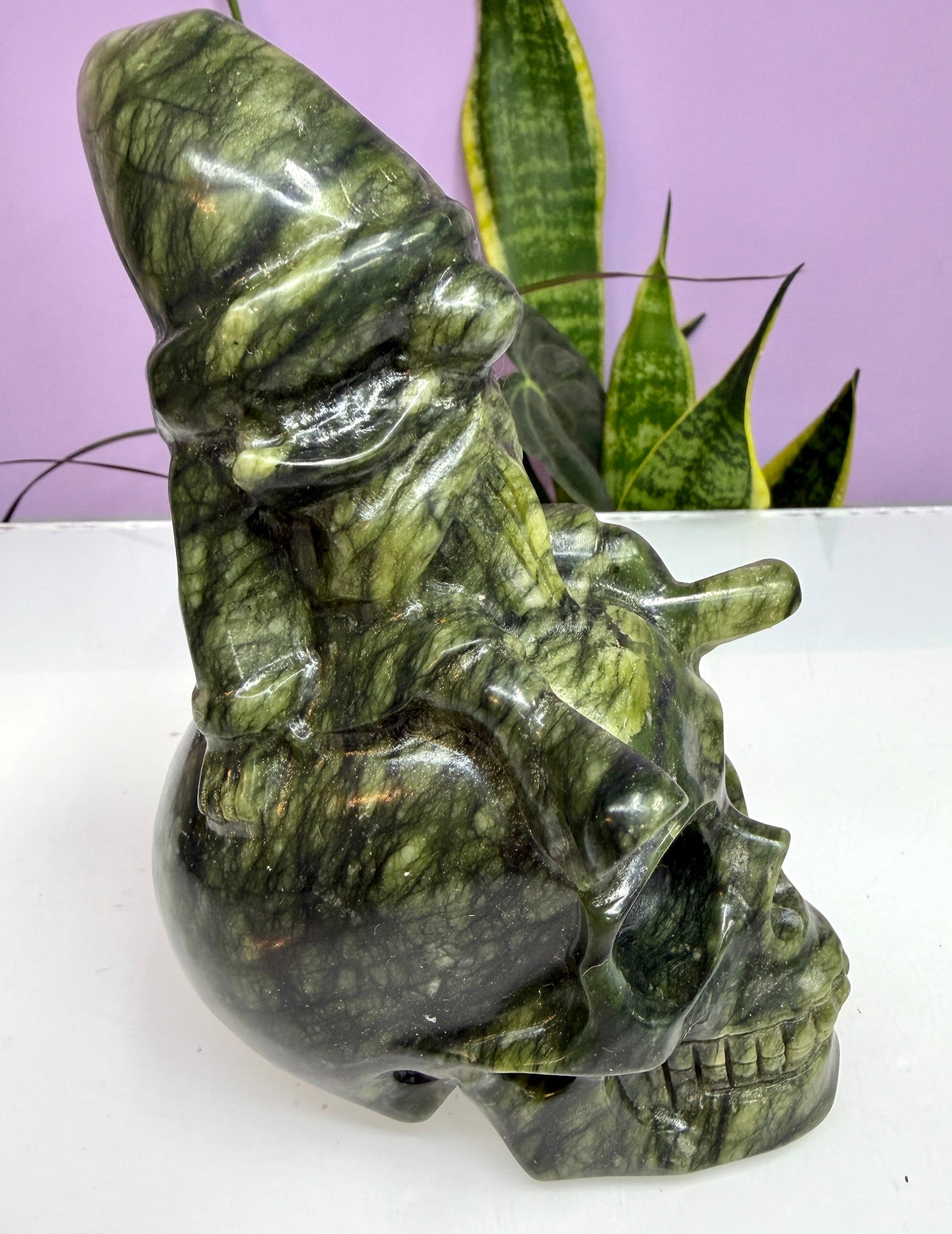 3 PCs Natural Nephrite Jade Skull Gnome Crystals Healing Energy