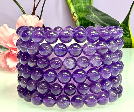 Wholesale 6 Pcs Natural Amethyst 7.8-8mm 7.5” Crystal Healing Stretch Bracelet