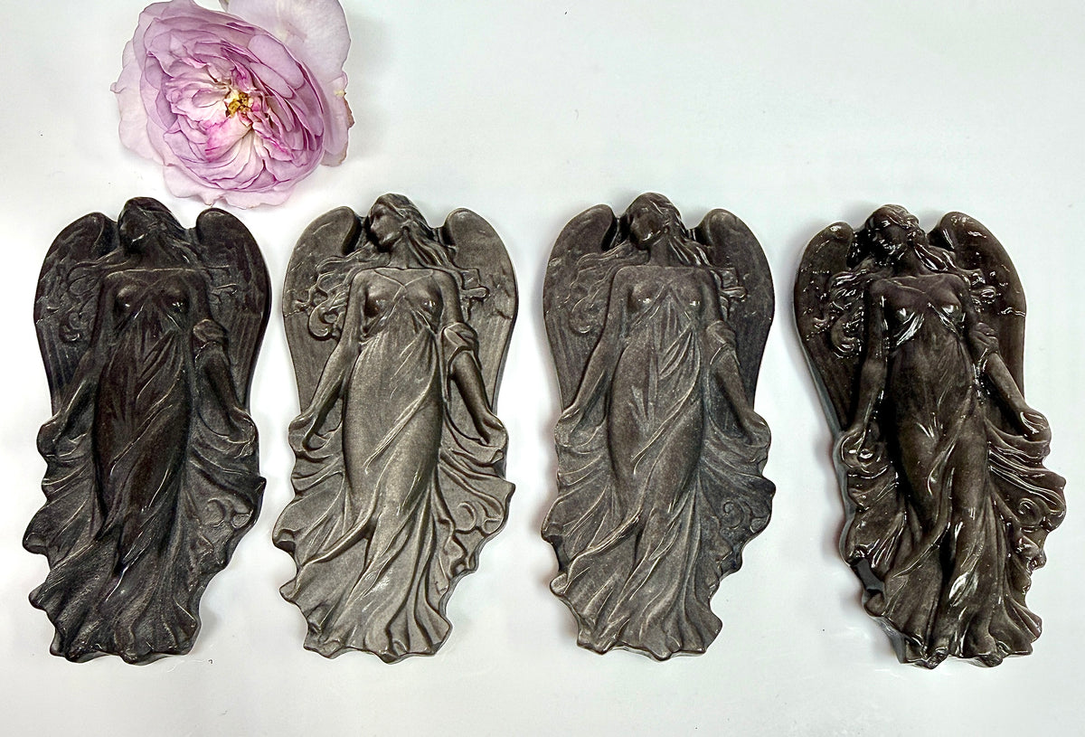 Wholesale Lot 4 pcs Natural Silver Sheen Obsidian Angel Crystal Healing Energy