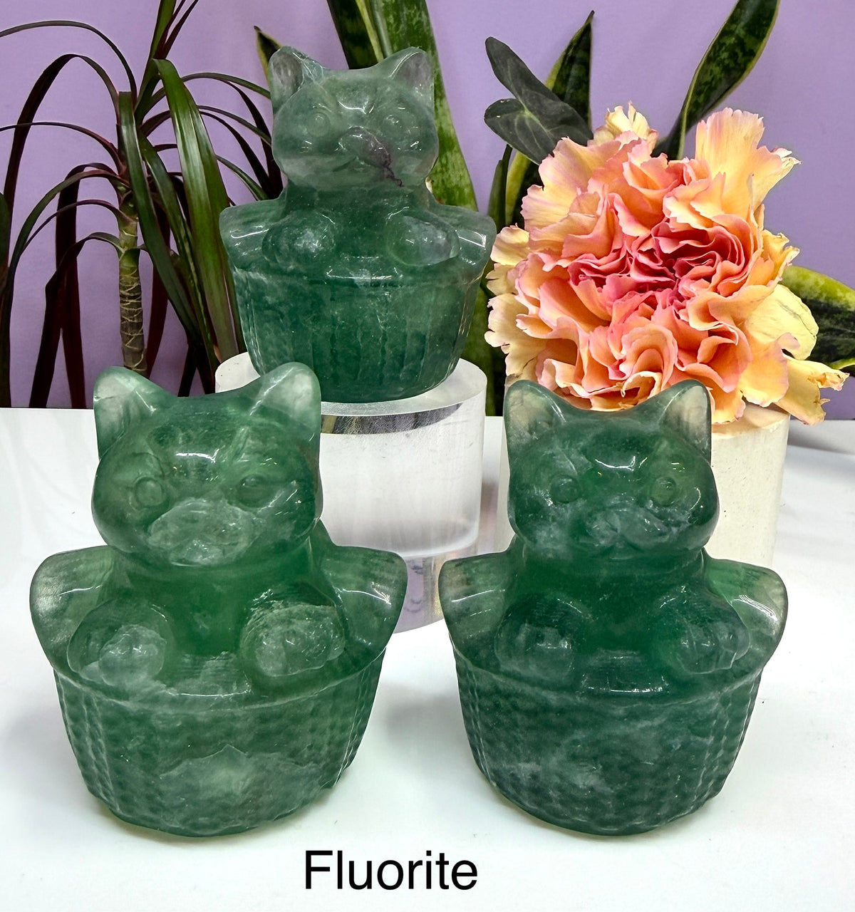 6 PCs 6cm Natural Crystals Cat in Basket Carving Healing Energy