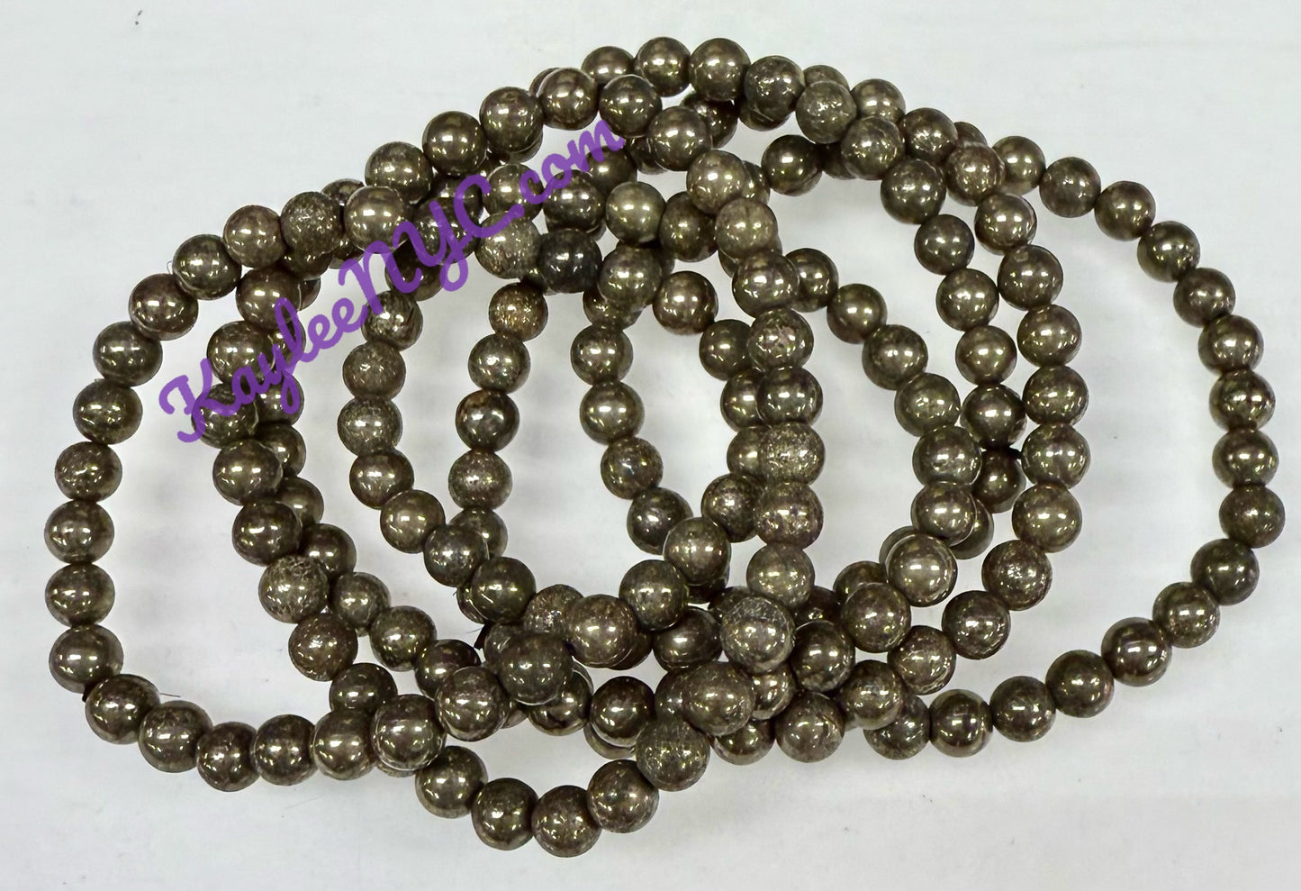 Wholesale 6 Pcs Natural Pyrite 6mm 7.5” Crystal Healing Stretch Bracelet