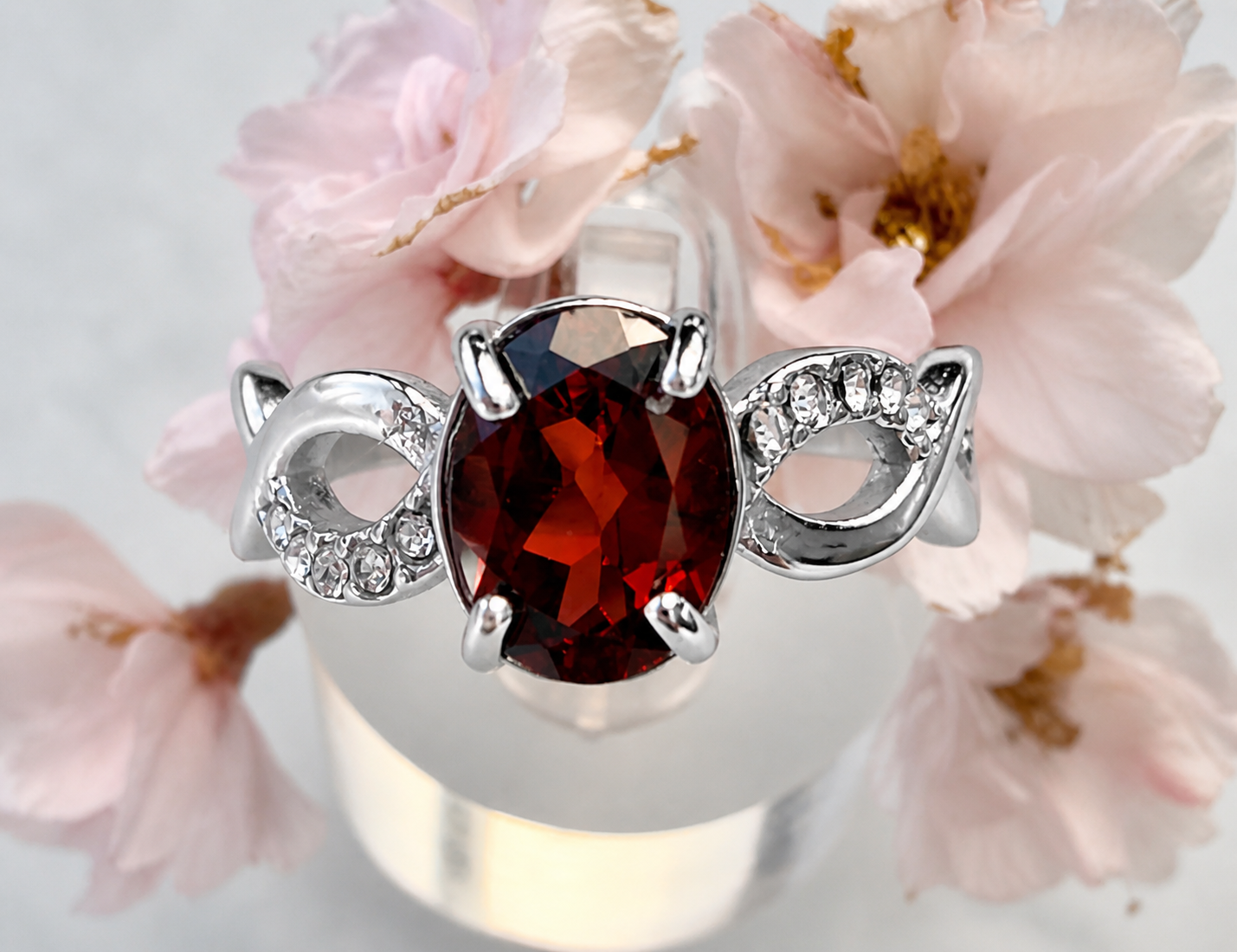 Wholesale Lot 7 pcs Faceted Natural Garnet Stainless Steel Ring 6x8mm