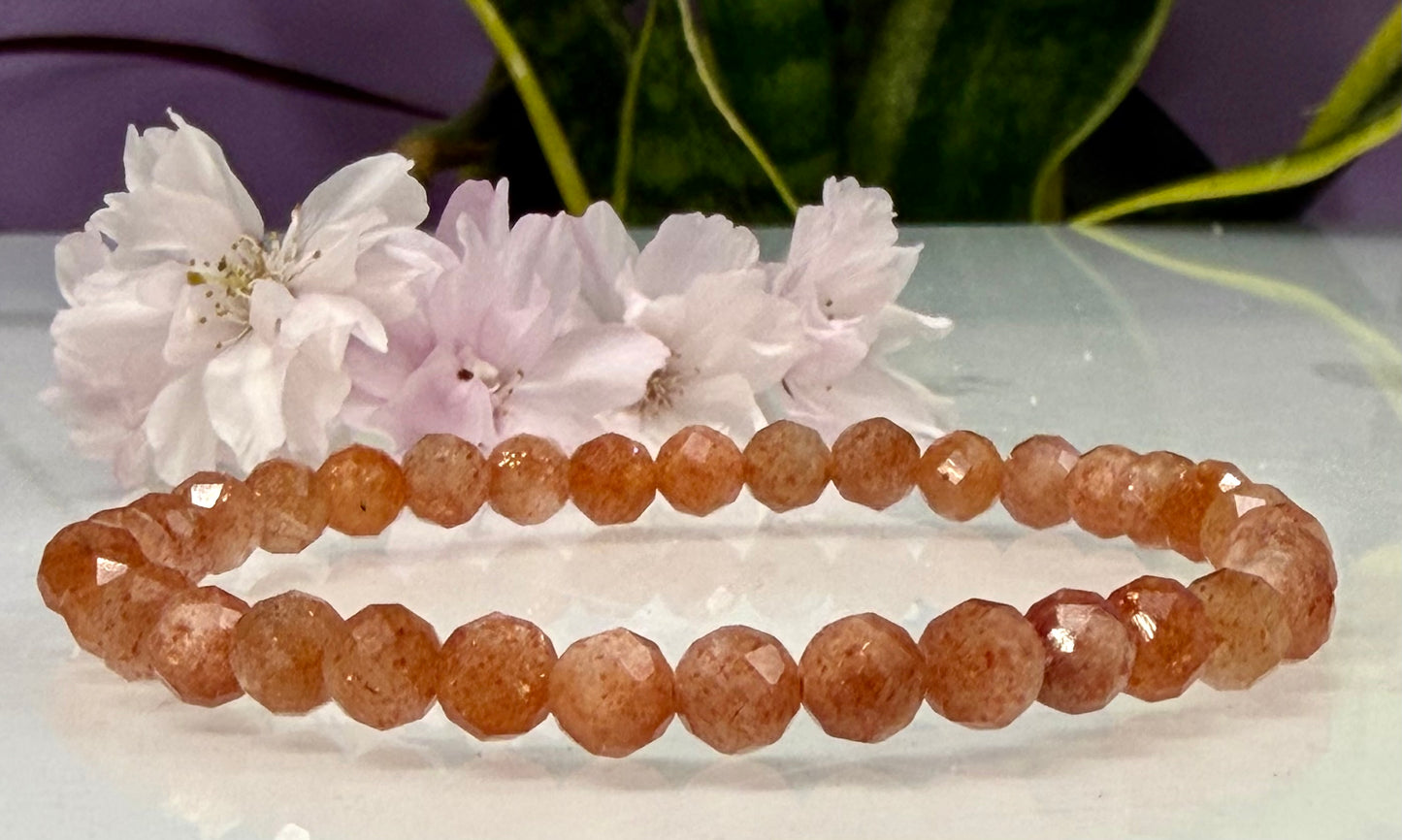 6 PCs 6mm Natural Sunstone Faceted Bracelet 7.5”