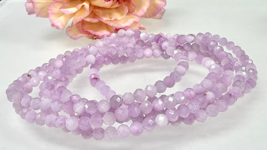 6 PCs 4mm Natural Kunzite Faceted Stretch Bracelet 7.5”
