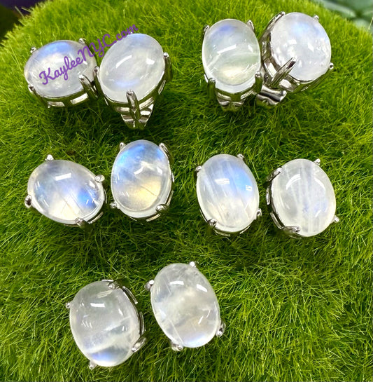 Wholesale Lot 5 Pairs Natural Moonstone Sterling Silver(925) Earring Studs 7x9mm