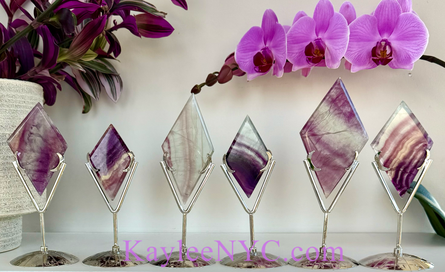 Wholesale Lot 6 PCs Natural Rainbow Fluorite Diamond w/stand Healing Energy