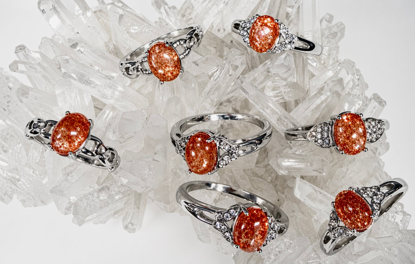 Wholesale Lot 7 pcs Natural Sunstone Stainless Steel Ring 6x8mm